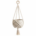 Pot de fleurs suspendu 16 cm en céramique et coton crème style macramé intérieur