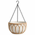 Jardinière suspendue diamètre 30 cm en céramique et rotin beige pour plantes