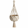 Cache-pot suspendu 20 cm en céramique et coton écru style macramé pour intérieur