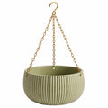 Pot de fleurs suspendu Ø 20 x 14 cm en céramique vert sauge à relief strié