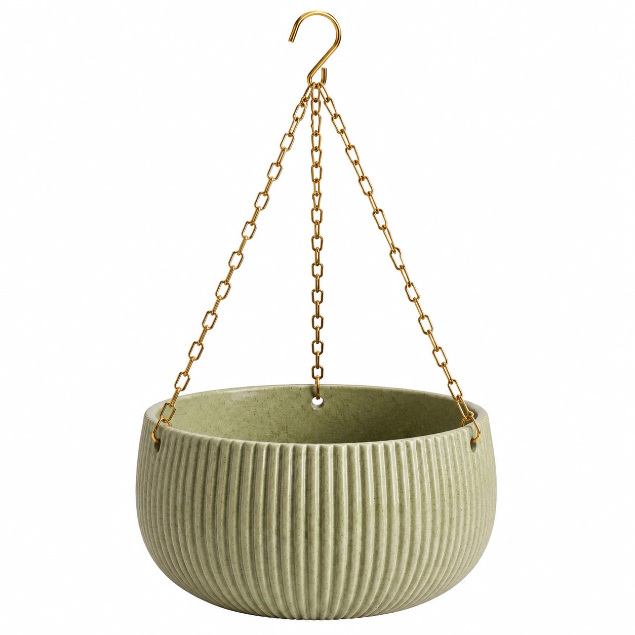 Pot de fleurs suspendu Ø 20 x 14 cm en céramique vert sauge à relief strié