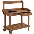 Table de jardinage 120 x 60 x 150 cm en bois marron avec bac et tiroir mobile