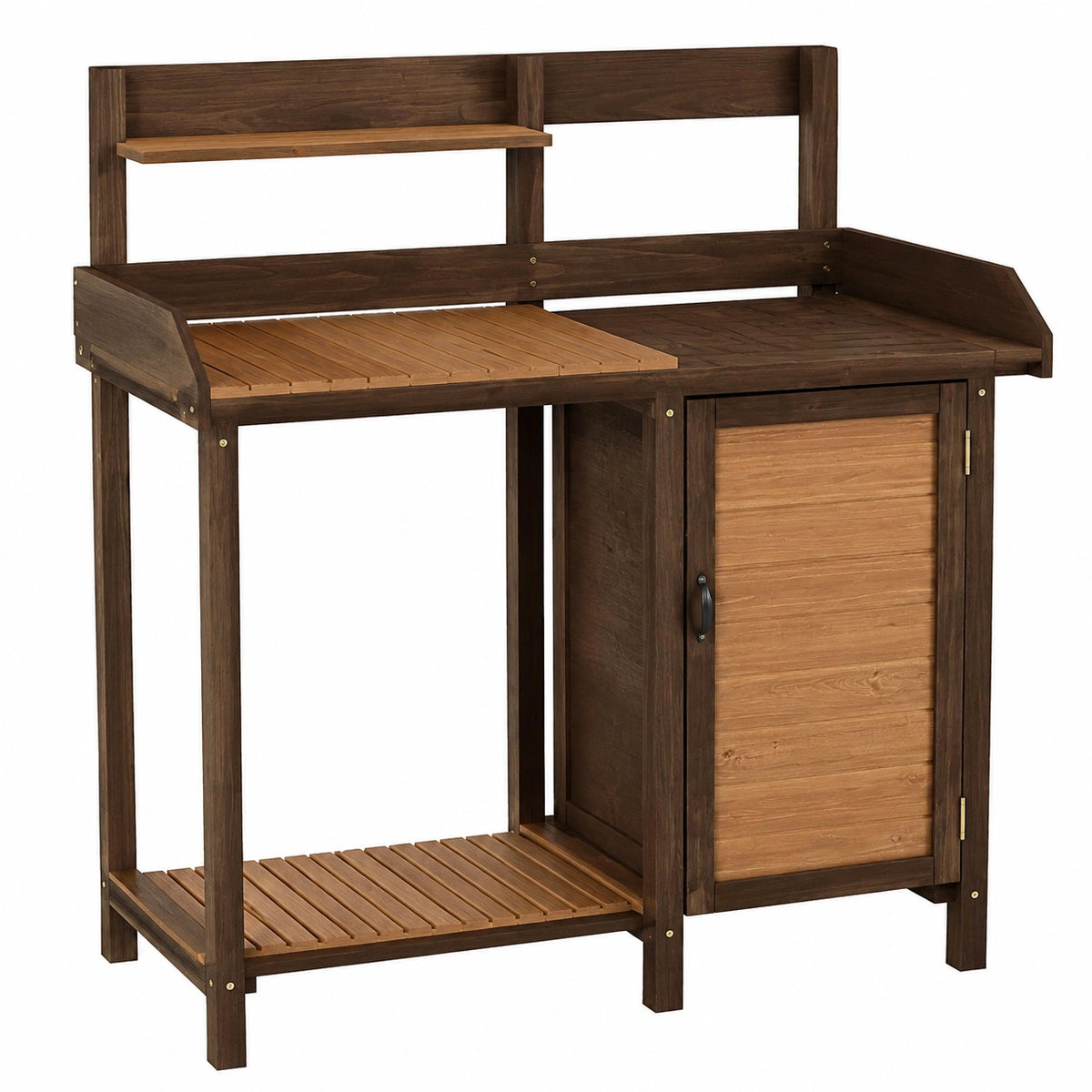 Table de jardinage en bois 120 x 55 x 170 cm marron avec rangement et étagères