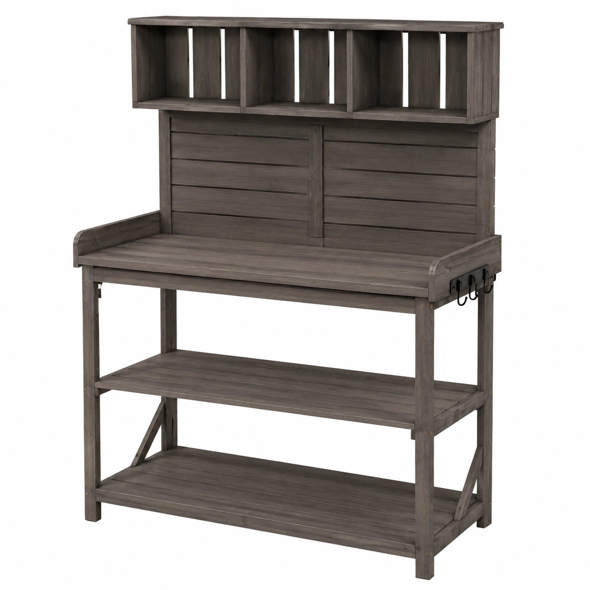 Établi de jardin 120 x 55 x 180 cm en bois gris avec étagères de rangement