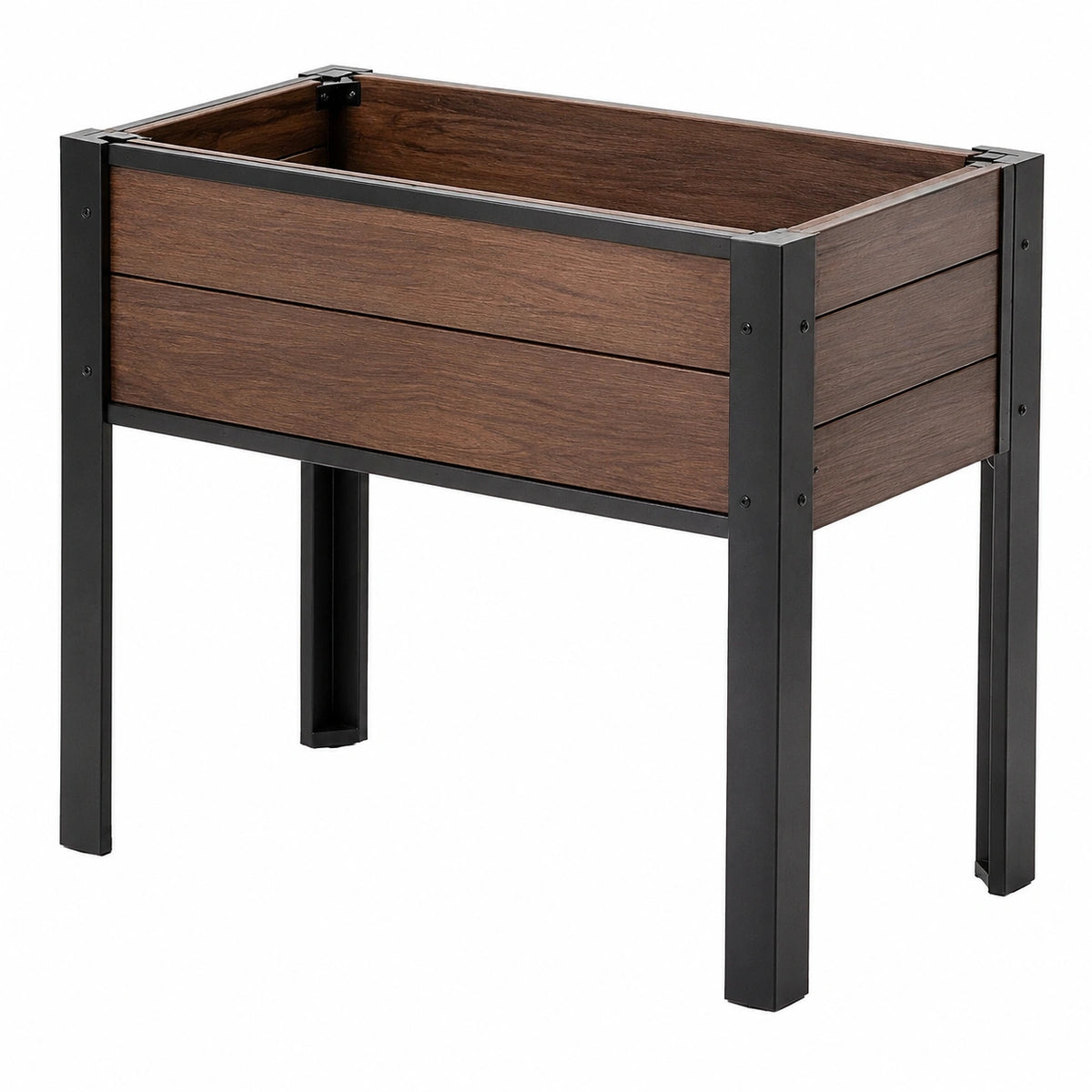 Jardinière surélevée 80 x 40 x 80 cm en bois brun et acier noir pour culture extérieure