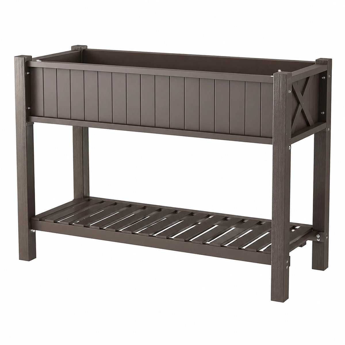 Jardinière surélevée 120 x 50 x 90 cm en bois brun avec étagère de rangement pour jardin