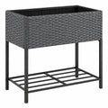 Bac à plantes surélevé 100 x 40 x 80 cm en résine tressée gris avec étagère de rangement pour extérieur