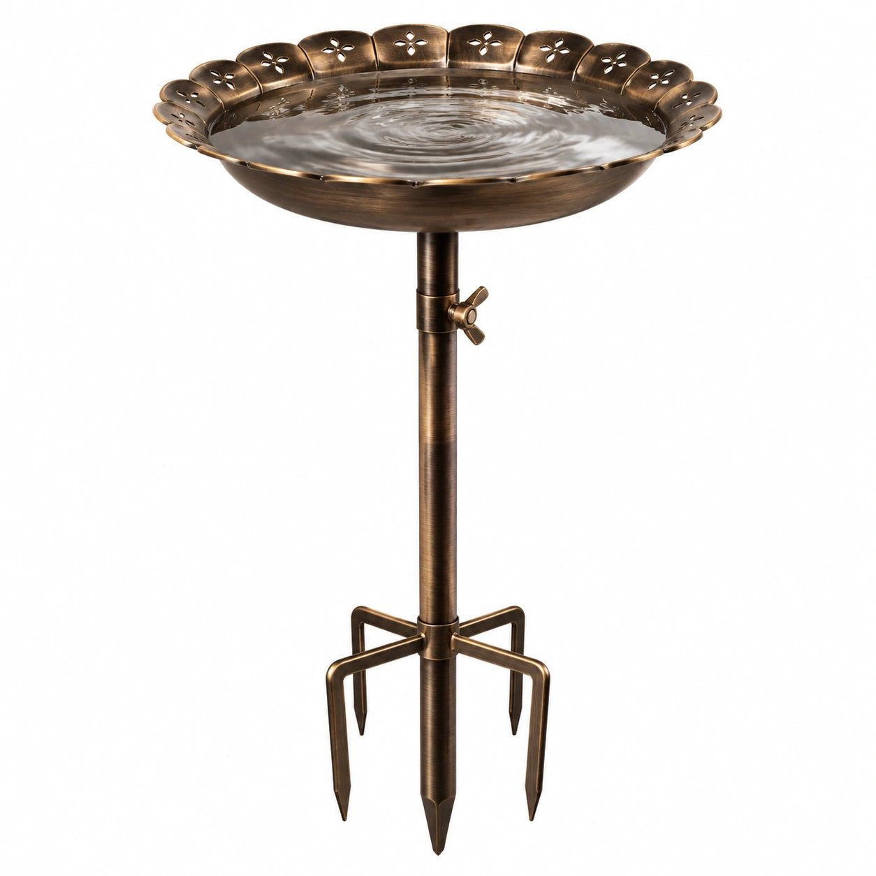 Bain d oiseaux sur piquet Ø 36 cm hauteur 100 cm en métal bronze réglable pour jardin