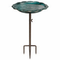 Bain d'oiseaux sur piquet Ø 35 cm métal vert bronze réglable pour jardin