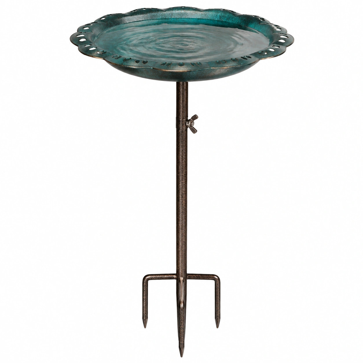 Bain d'oiseaux sur piquet Ø 35 cm métal vert bronze réglable pour jardin