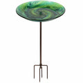 Bain d'oiseaux sur pied Ø 45 cm en verre vert avec support métallique pour jardin