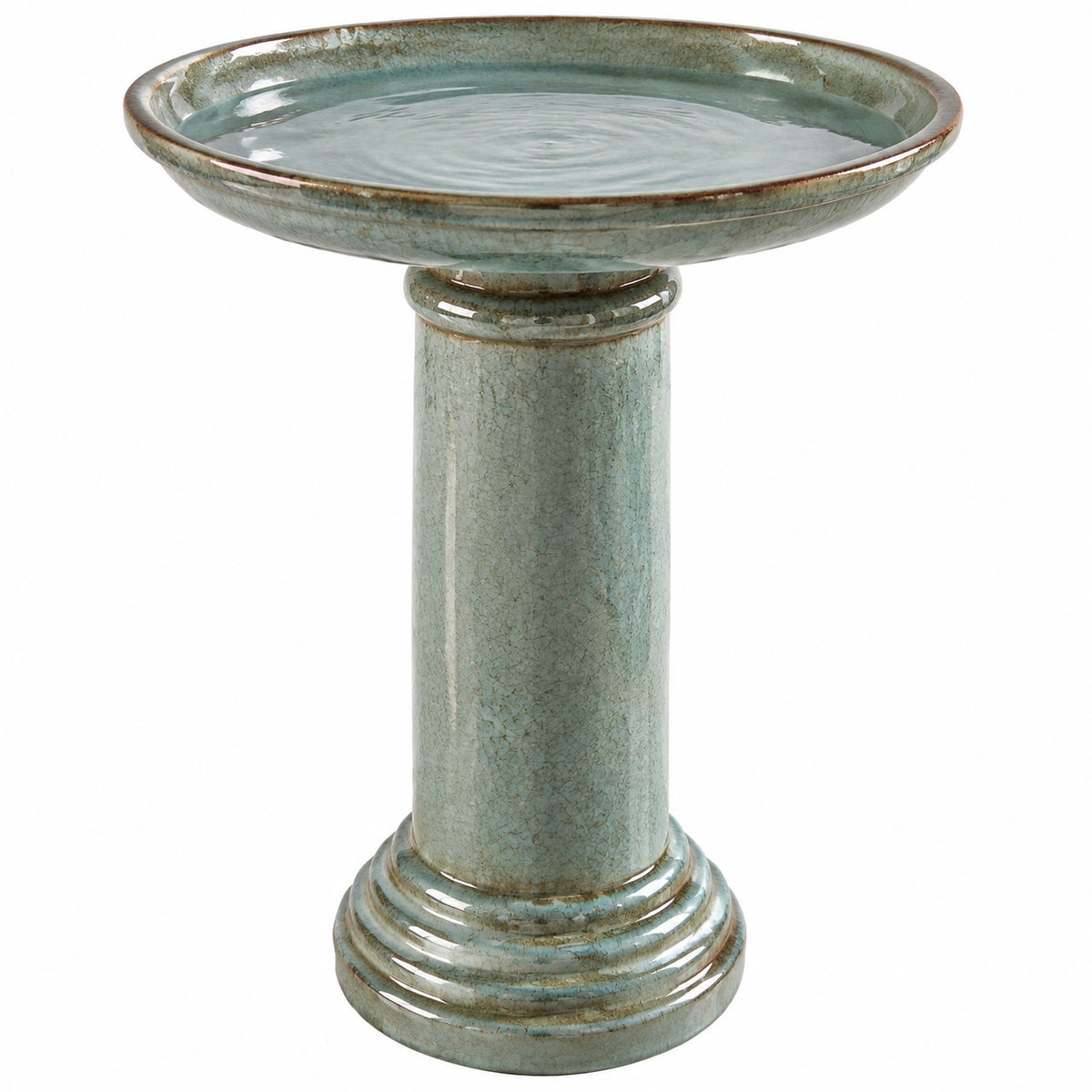 Bain d'oiseaux sur pied Ø 37 cm en céramique vert céladon pour jardin style classique