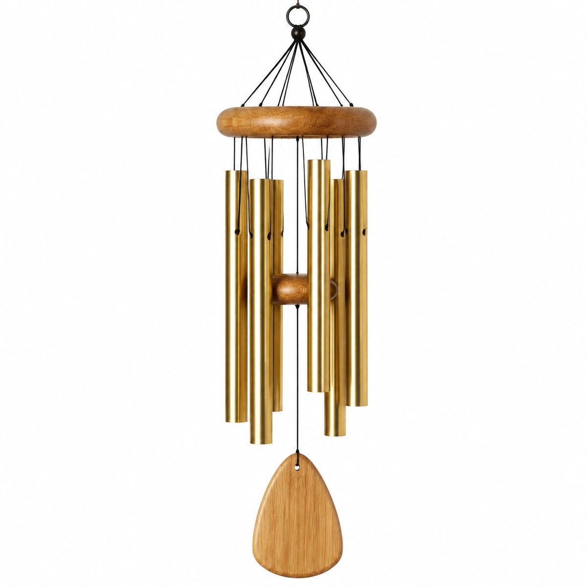 Carillon à vent 80 cm en métal et bois doré pour décoration extérieure