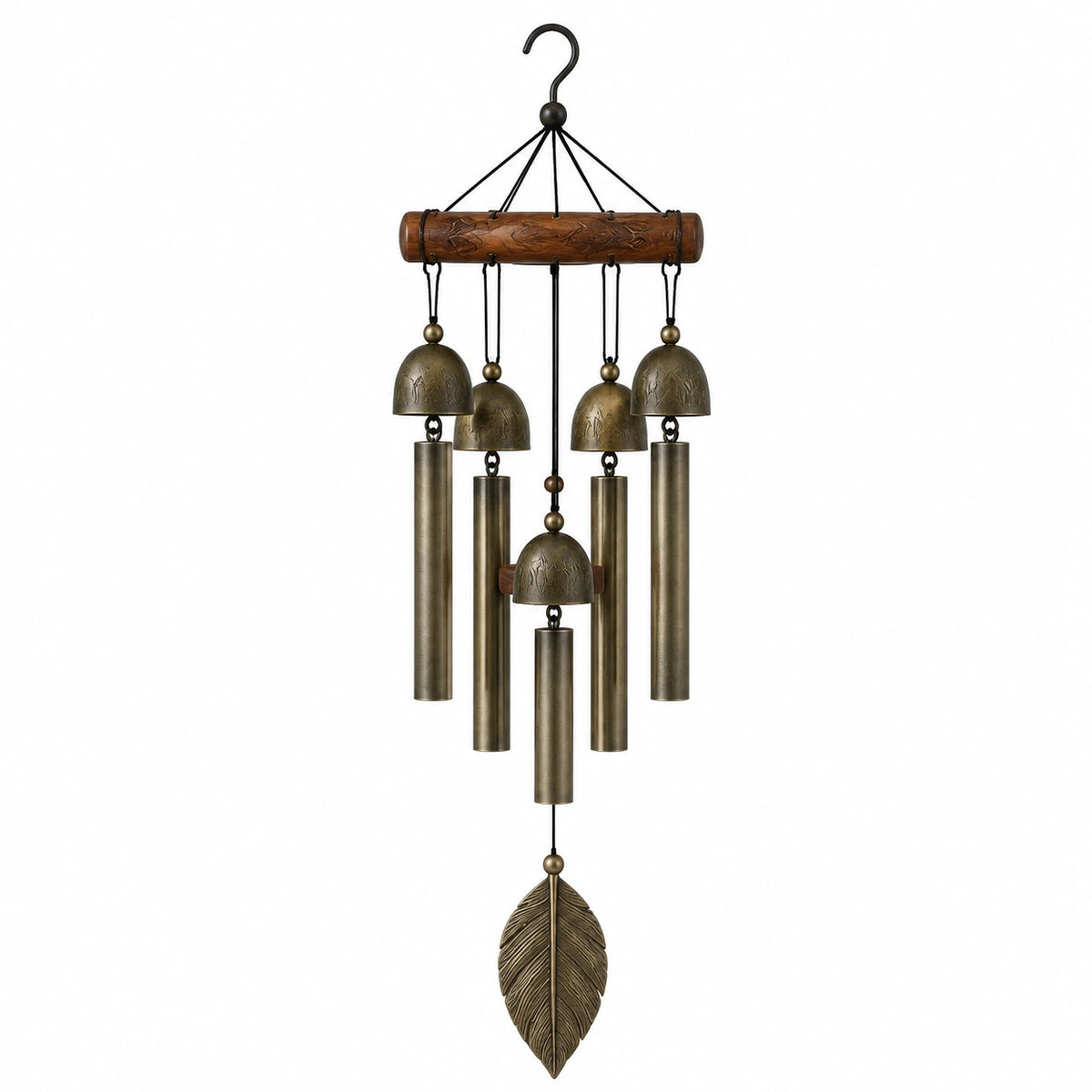 Carillon éolien 75 cm en métal et bois bronze pour jardin style rustique