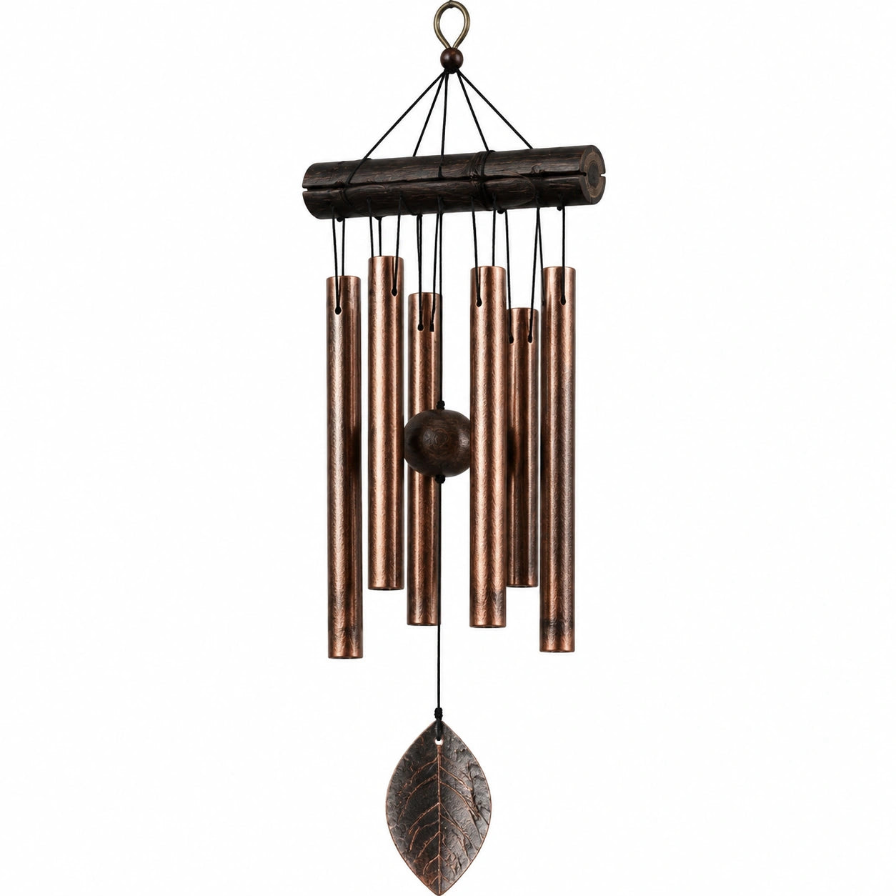 Carillon éolien 80 cm en métal et bois brun style rustique à suspendre