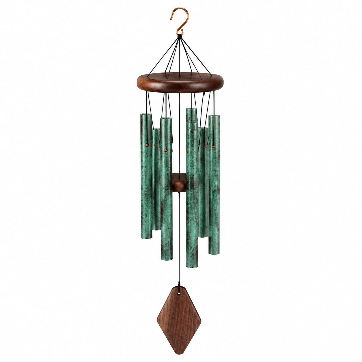 Carillon éolien 100 cm en métal et bois vert patiné suspension décorative