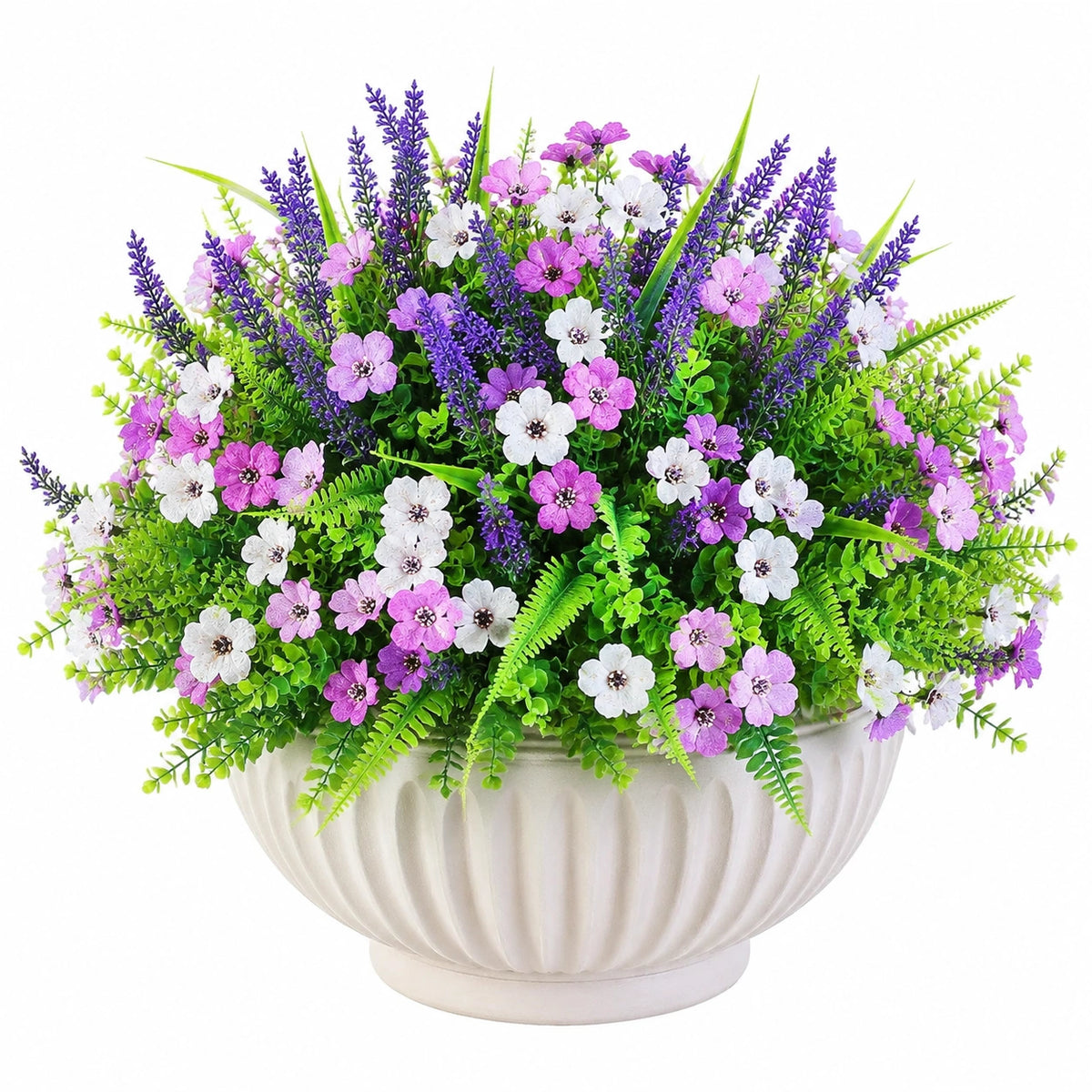 Plante artificielle en pot 45 cm fleurs violettes roses blanches feuillage vert décoration intérieure