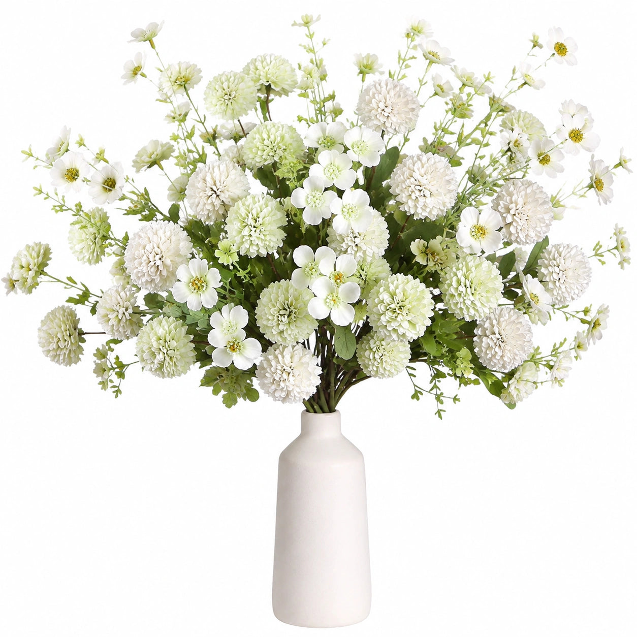 Composition florale artificielle en pot 85 cm fleurs synthétiques blanc vert décoration intérieure