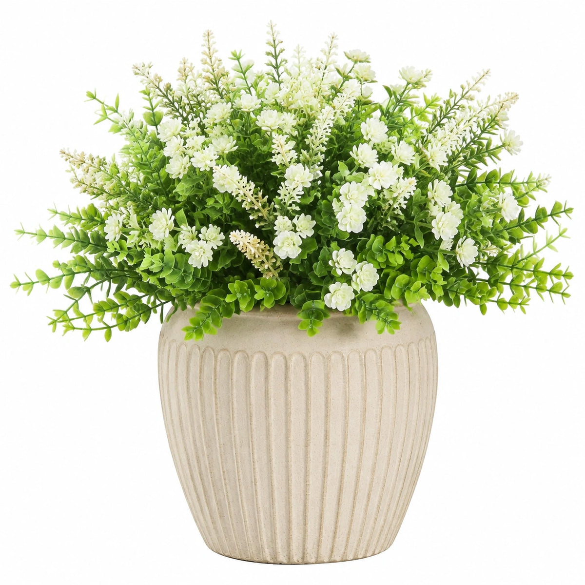 Plante artificielle fleurie en pot 45 cm plastique vert blanc décoration intérieure