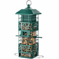 Mangeoire à oiseaux 24 x 24 x 45 cm en métal vert suspendue avec distributeur de graines