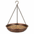 Mangeoire à oiseaux suspendue diamètre 30 cm en métal cuivre antique décor floral