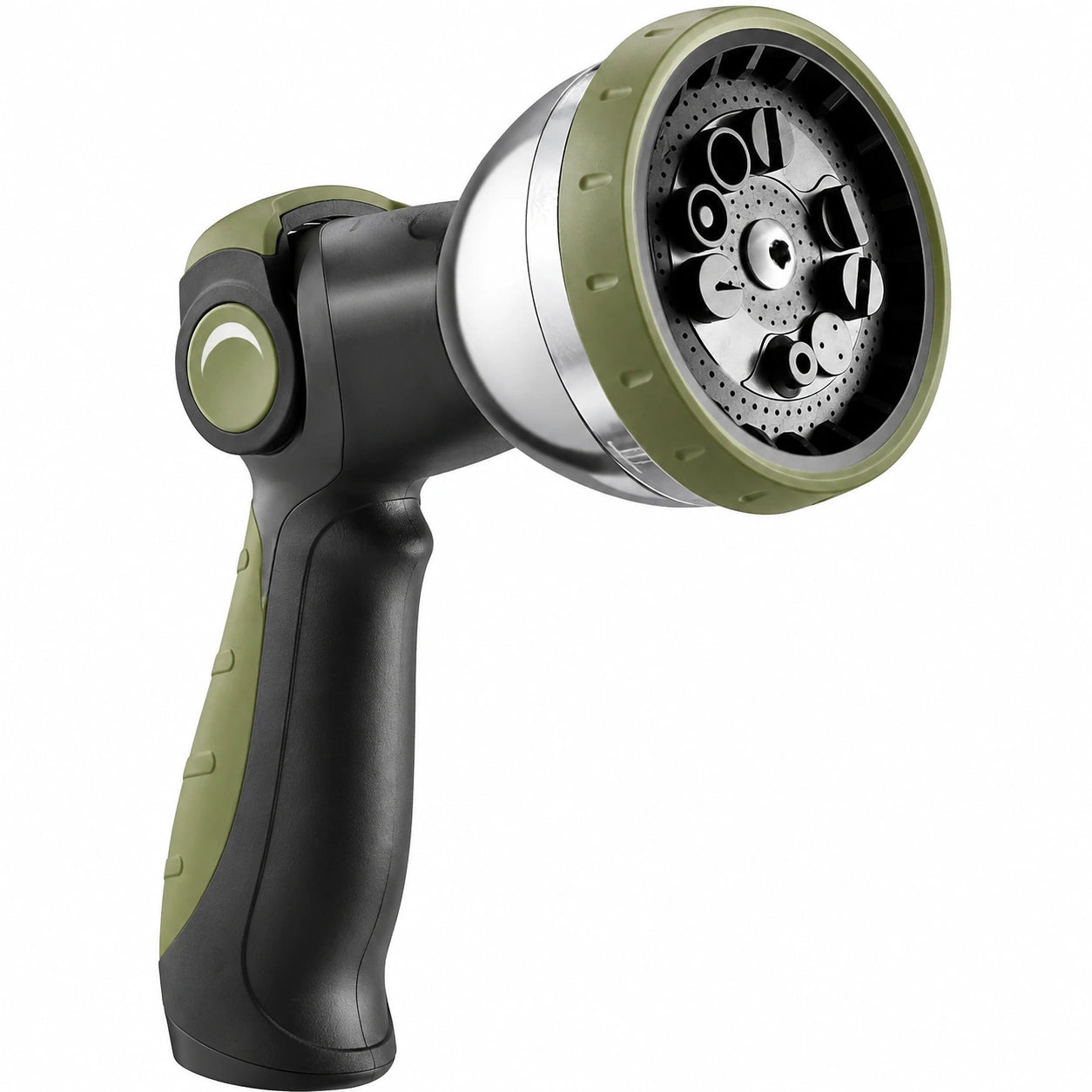 Pistolet d'arrosage 20 cm en plastique et métal vert noir à 8 jets réglables
